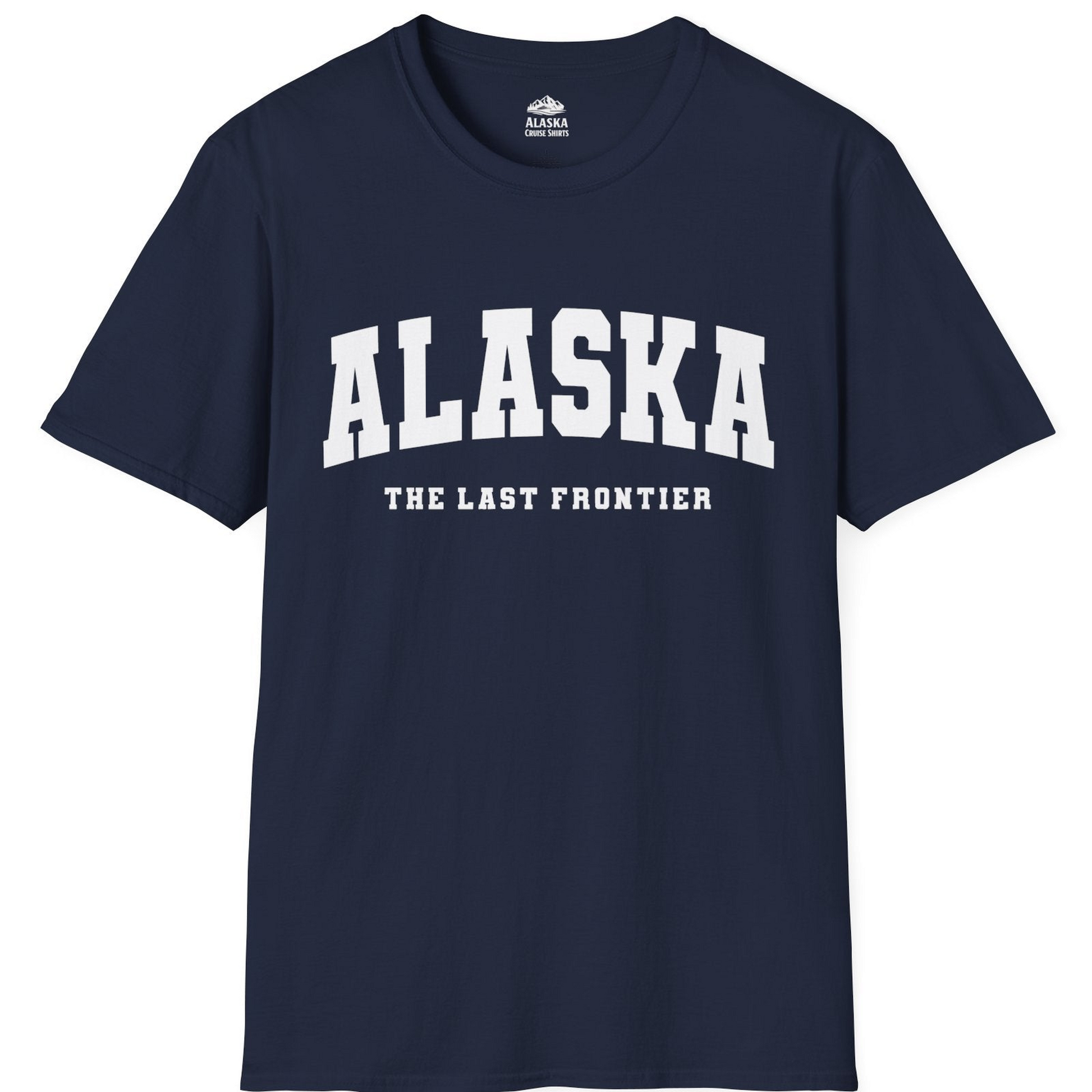 Alaska The Last Frontier Bold Collegiate Vintage State Pride Shirt — T-Shirt T-Shirt – Navy – Alaska Cruise Shirts