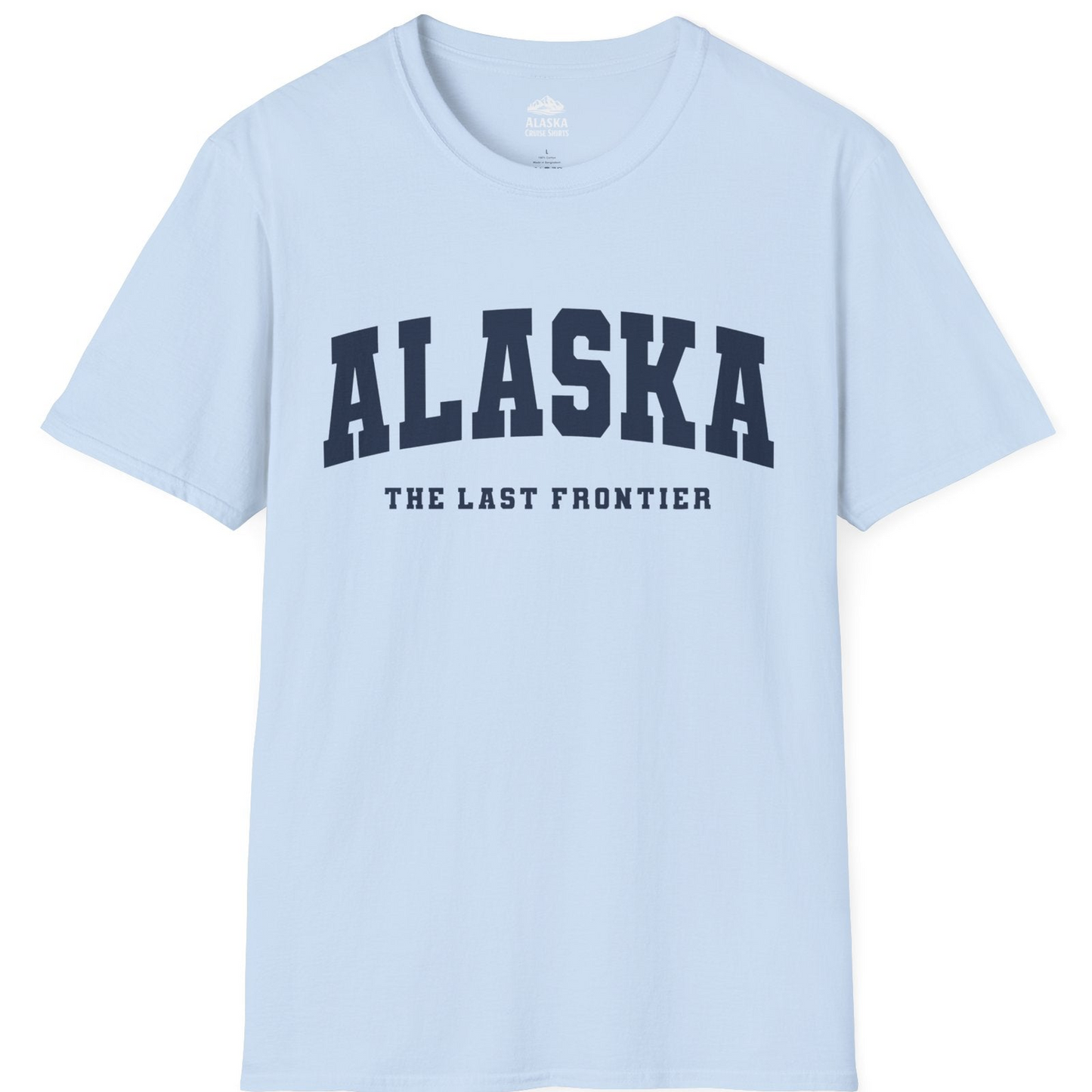 Alaska The Last Frontier Bold Collegiate Vintage State Pride Shirt — T-Shirt T-Shirt – Light Blue – Alaska Cruise Shirts