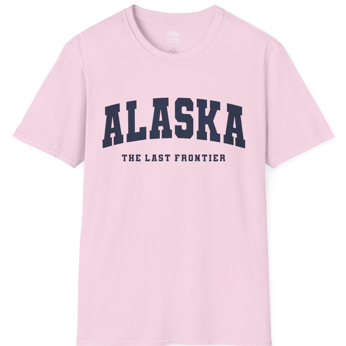 Alaska The Last Frontier Bold Collegiate Vintage State Pride Shirt — T-Shirt T-Shirt – Light Pink – Alaska Cruise Shirts