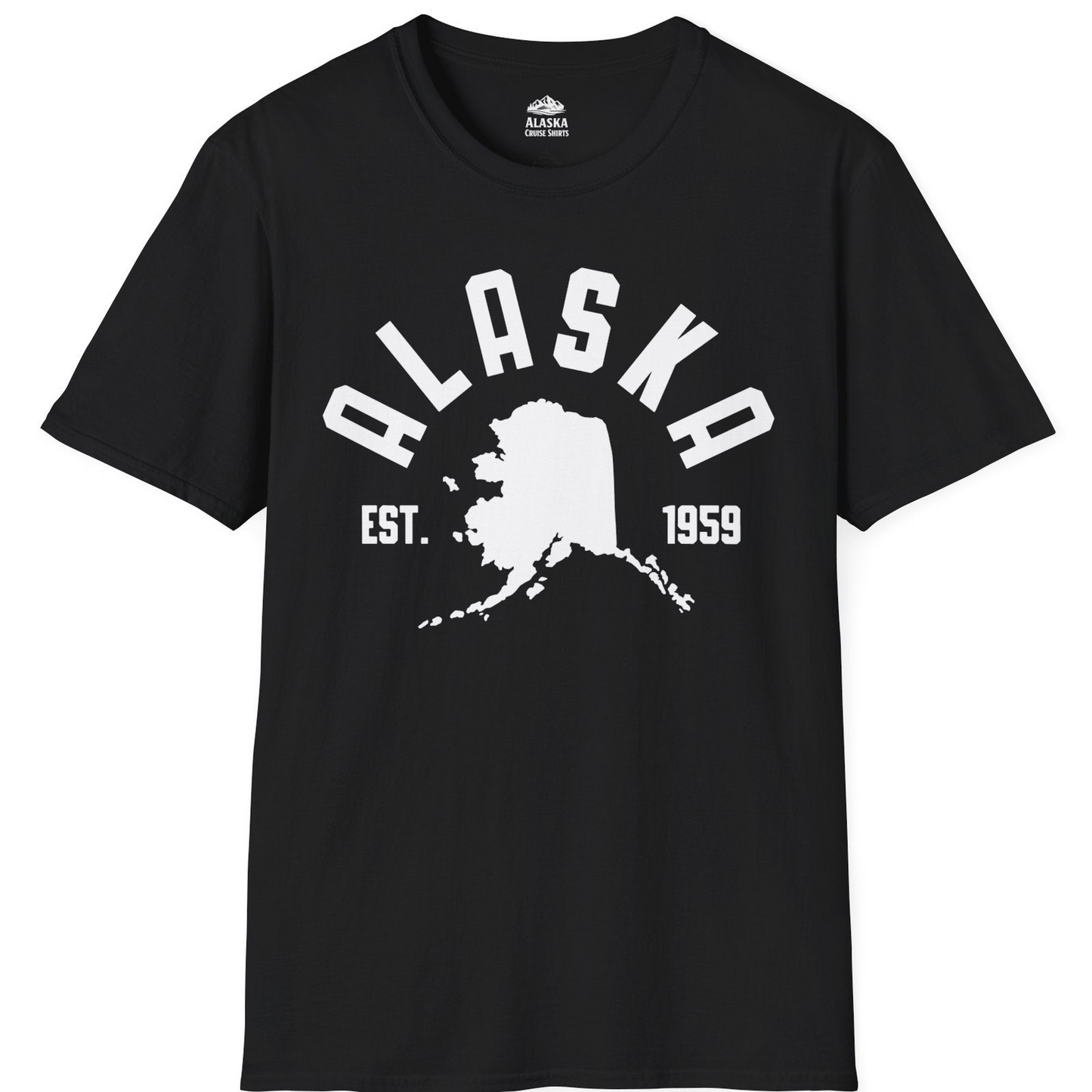Vintage Alaska State Outline Est 1959 Retro Collegiate Shirt — T-Shirt T-Shirt – Black – Alaska Cruise Shirts