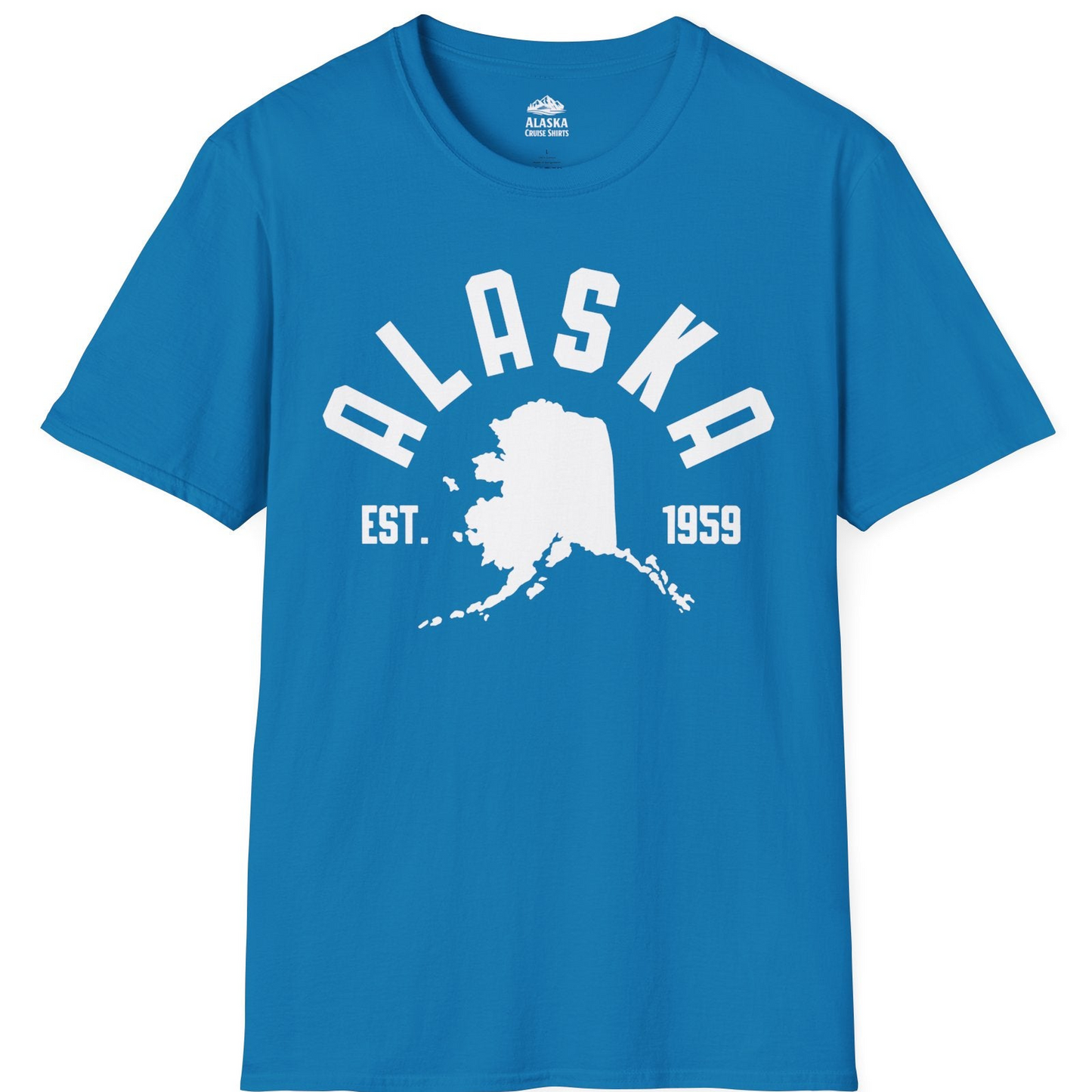 Vintage Alaska State Outline Est 1959 Retro Collegiate Shirt — T-Shirt T-Shirt – Sapphire – Alaska Cruise Shirts