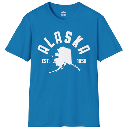 Vintage Alaska State Outline Est 1959 Retro Collegiate Shirt — T-Shirt T-Shirt – Sapphire – Alaska Cruise Shirts