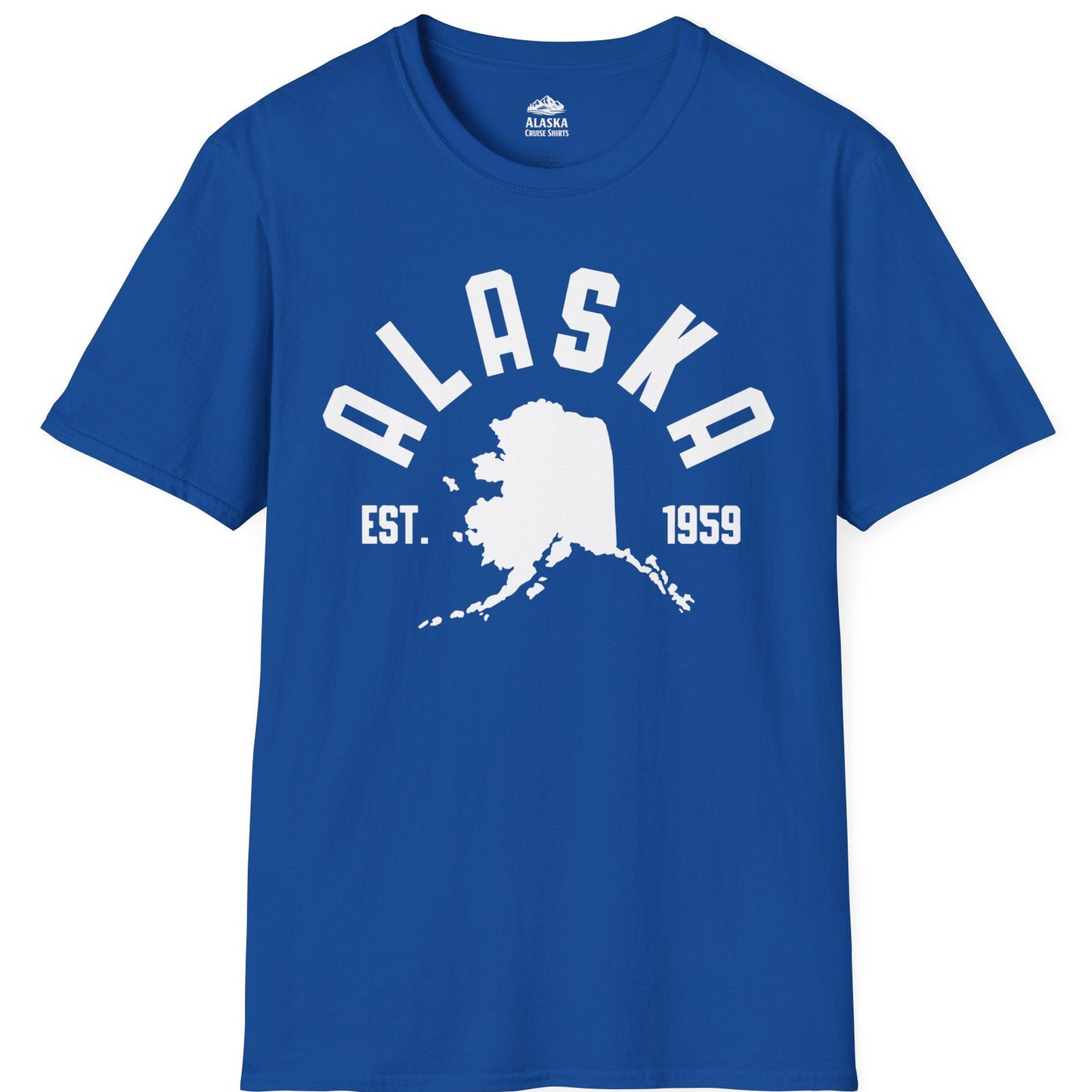 Vintage Alaska State Outline Est 1959 Retro Collegiate Shirt — T-Shirt T-Shirt – Royal – Alaska Cruise Shirts