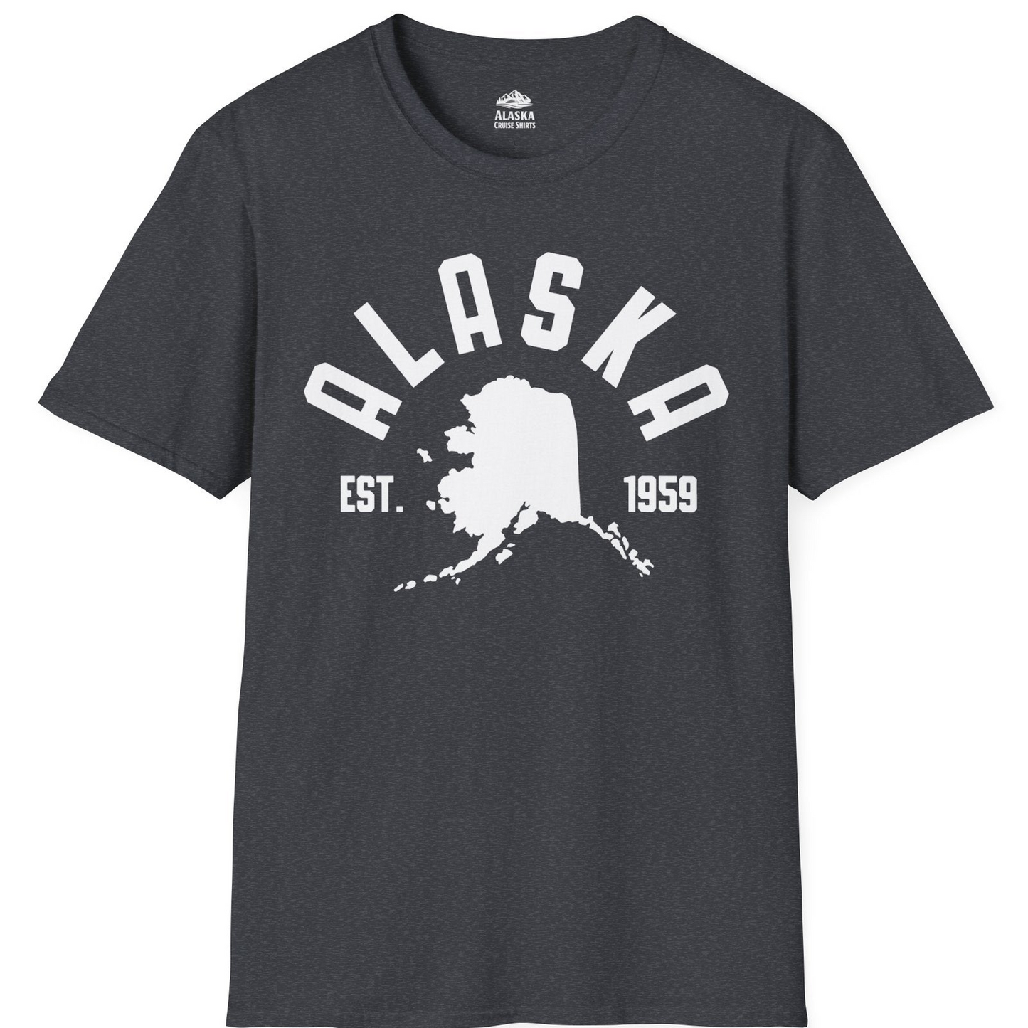 Vintage Alaska State Outline Est 1959 Retro Collegiate Shirt — T-Shirt T-Shirt – Dark Heather Grey – Alaska Cruise Shirts