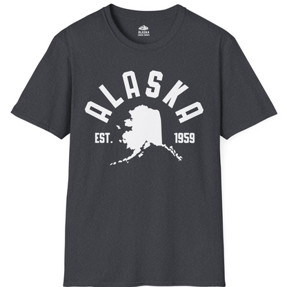 Vintage Alaska State Outline Est 1959 Retro Collegiate Shirt — T-Shirt T-Shirt – Dark Heather Grey – Alaska Cruise Shirts
