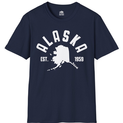 Vintage Alaska State Outline Est 1959 Retro Collegiate Shirt — T-Shirt T-Shirt – Navy – Alaska Cruise Shirts