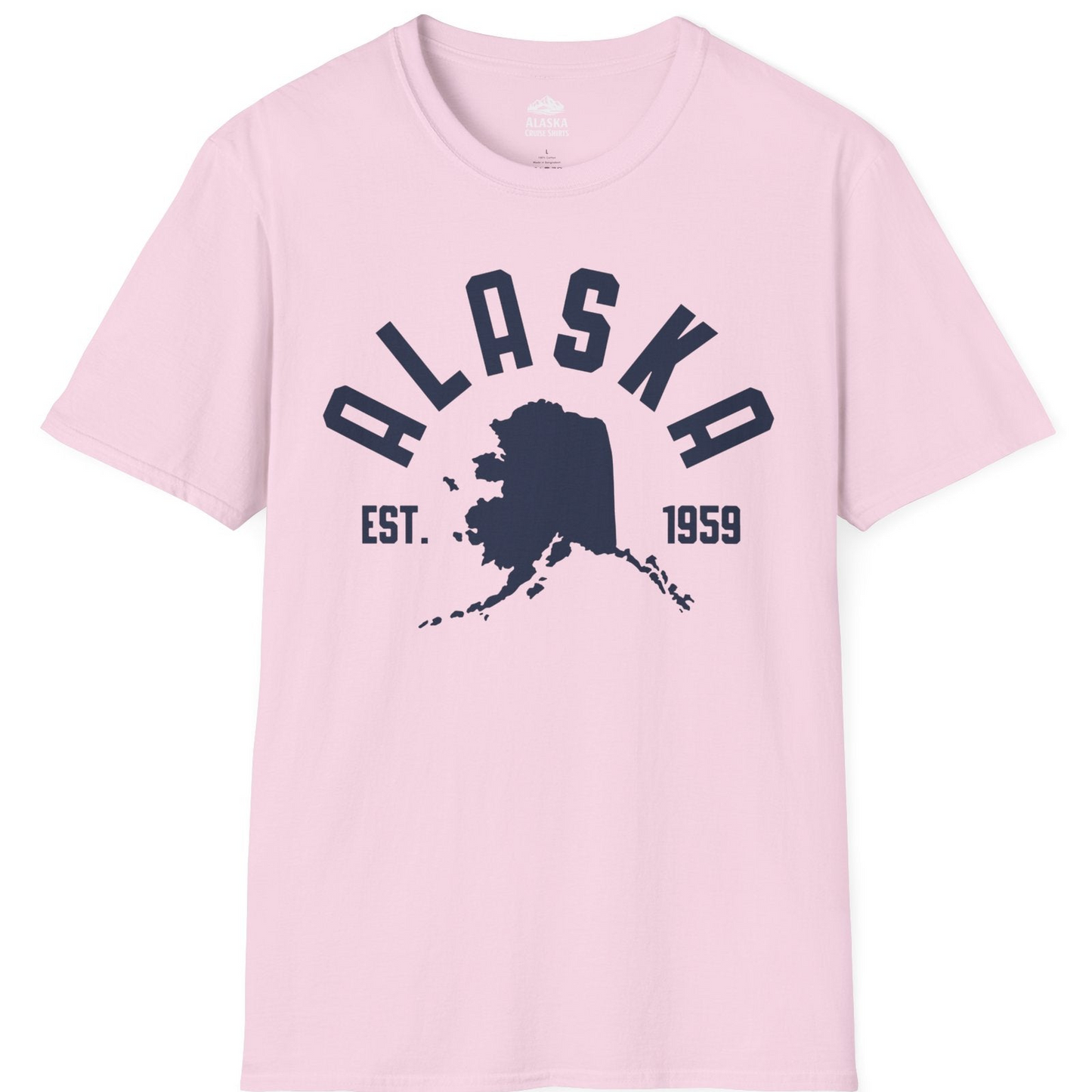 Vintage Alaska State Outline Est 1959 Retro Collegiate Shirt — T-Shirt T-Shirt – Light Pink – Alaska Cruise Shirts
