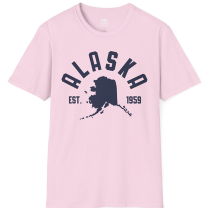 Vintage Alaska State Outline Est 1959 Retro Collegiate Shirt — T-Shirt T-Shirt – Light Pink – Alaska Cruise Shirts