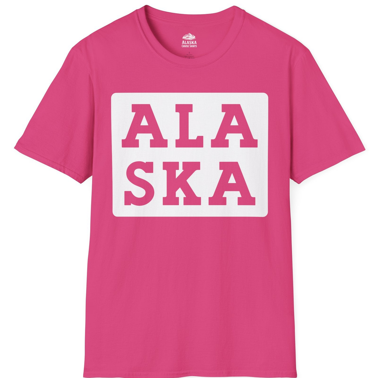 Bold Alaska Block Text Shirt T-Shirt – Heliconia – Alaska Cruise Shirts