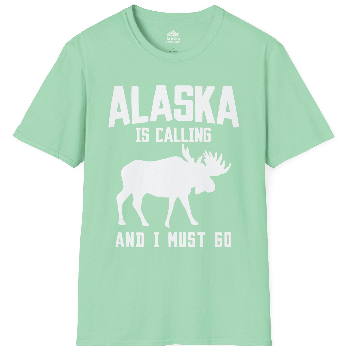 Alaska Is Calling Moose Silhouette Shirt T-Shirt – Mint Green – Alaska Cruise Shirts