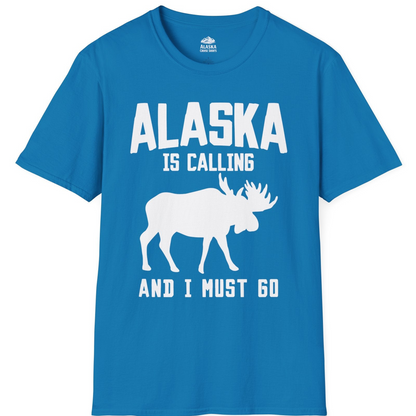 Alaska Is Calling Moose Silhouette Shirt T-Shirt – Sapphire – Alaska Cruise Shirts