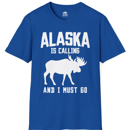 Alaska Is Calling Moose Silhouette Shirt T-Shirt – Royal – Alaska Cruise Shirts
