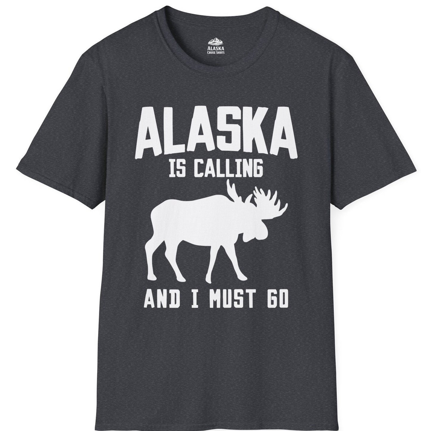 Alaska Is Calling Moose Silhouette Shirt T-Shirt – Dark Heather Grey – Alaska Cruise Shirts
