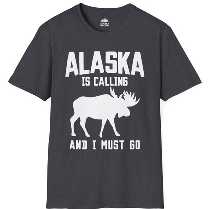 Alaska Is Calling Moose Silhouette Shirt T-Shirt – Dark Heather Grey – Alaska Cruise Shirts