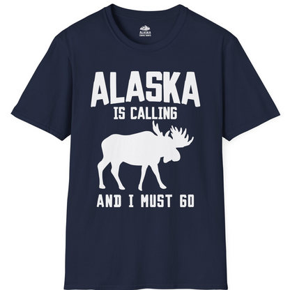 Alaska Is Calling Moose Silhouette Shirt T-Shirt – Navy – Alaska Cruise Shirts