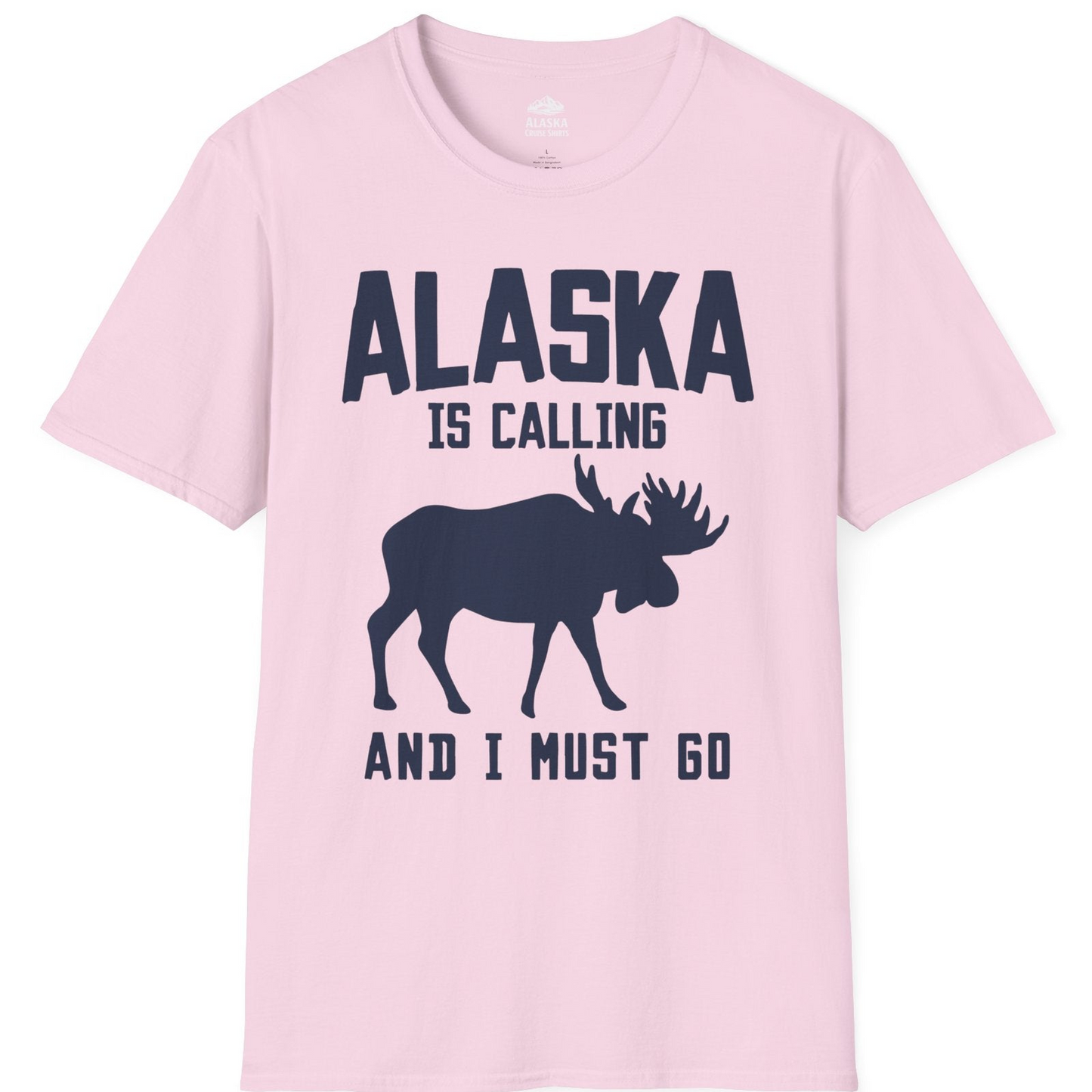 Alaska Is Calling Moose Silhouette Shirt T-Shirt – Light Pink – Alaska Cruise Shirts