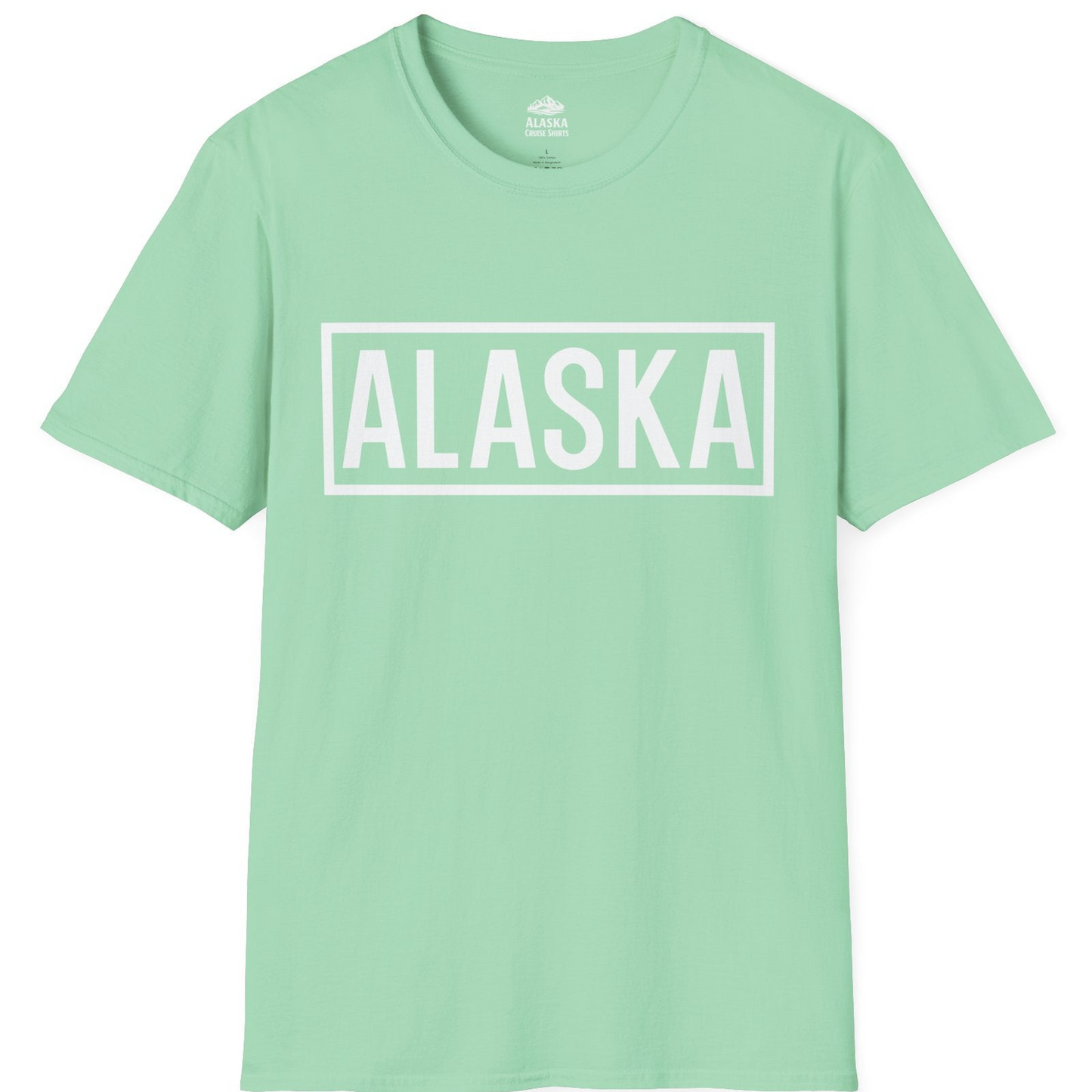 Alaska Bold Text Minimalist Monochrome Graphic Shirt for Travelers — T-Shirt T-Shirt – Mint Green – Alaska Cruise Shirts