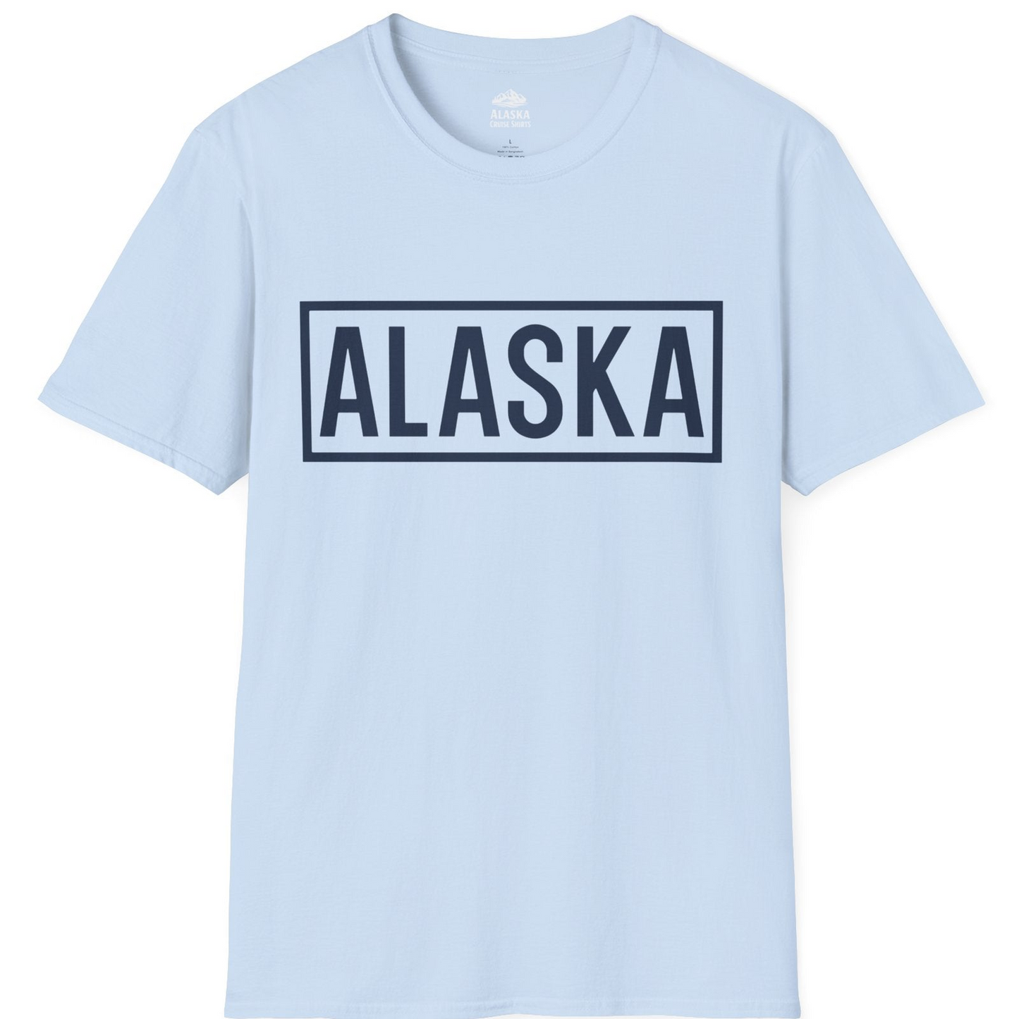Alaska Bold Text Minimalist Monochrome Graphic Shirt for Travelers — T-Shirt T-Shirt – Light Blue – Alaska Cruise Shirts