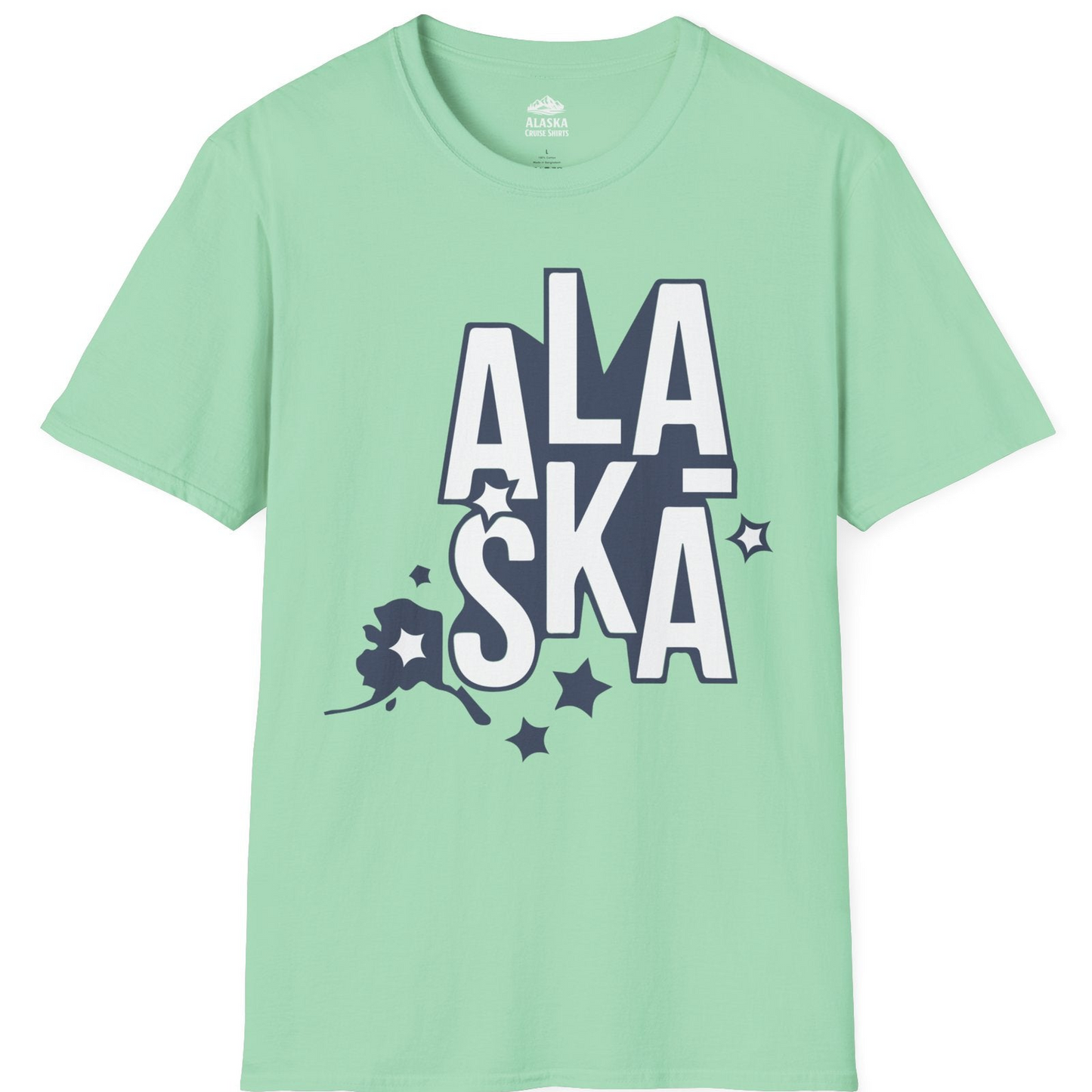 Alaska Stars Bold Typography Shirt T-Shirt – Mint Green – Alaska Cruise Shirts