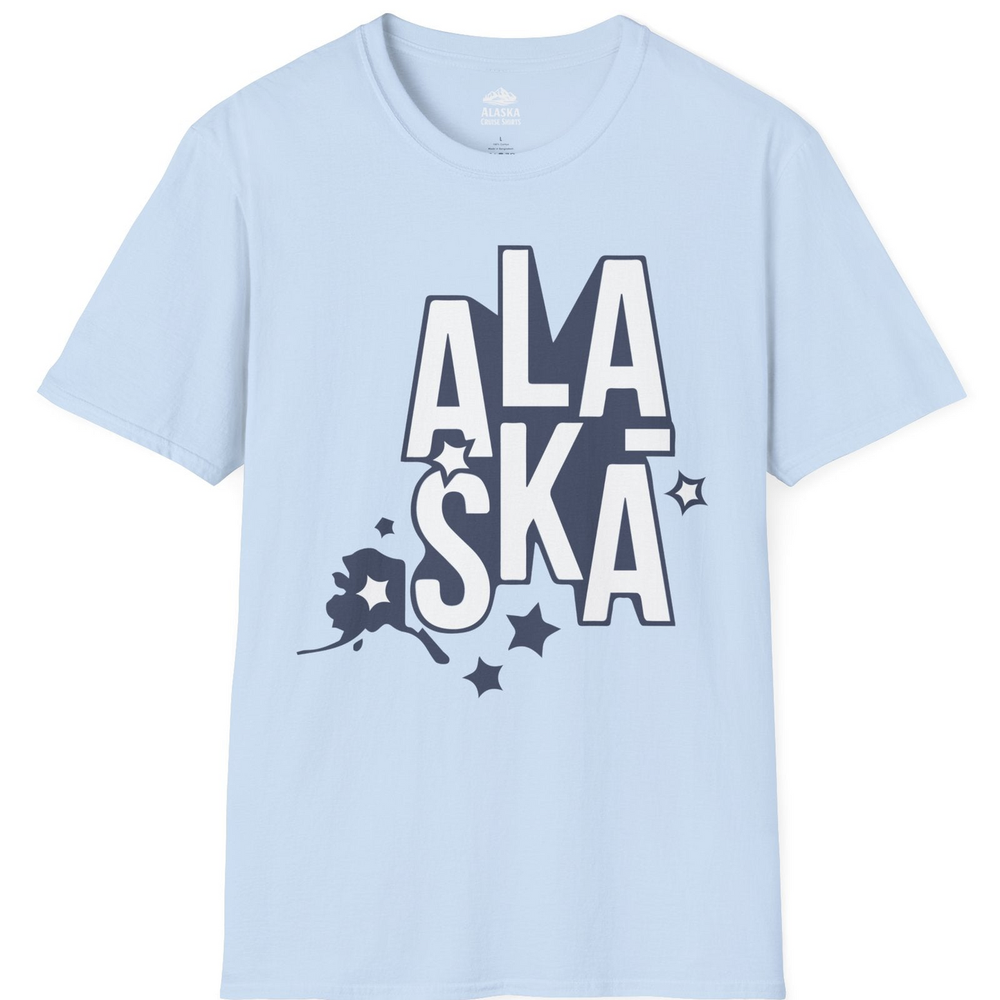Alaska Stars Bold Typography Shirt T-Shirt – Light Blue – Alaska Cruise Shirts