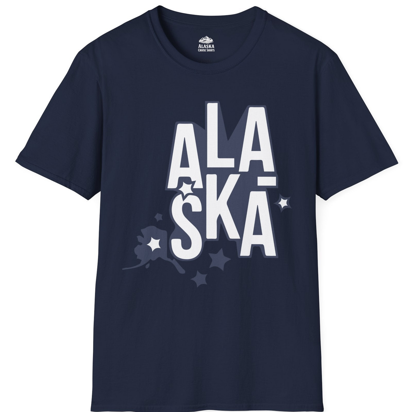 Alaska Stars Bold Typography Shirt T-Shirt – Navy – Alaska Cruise Shirts