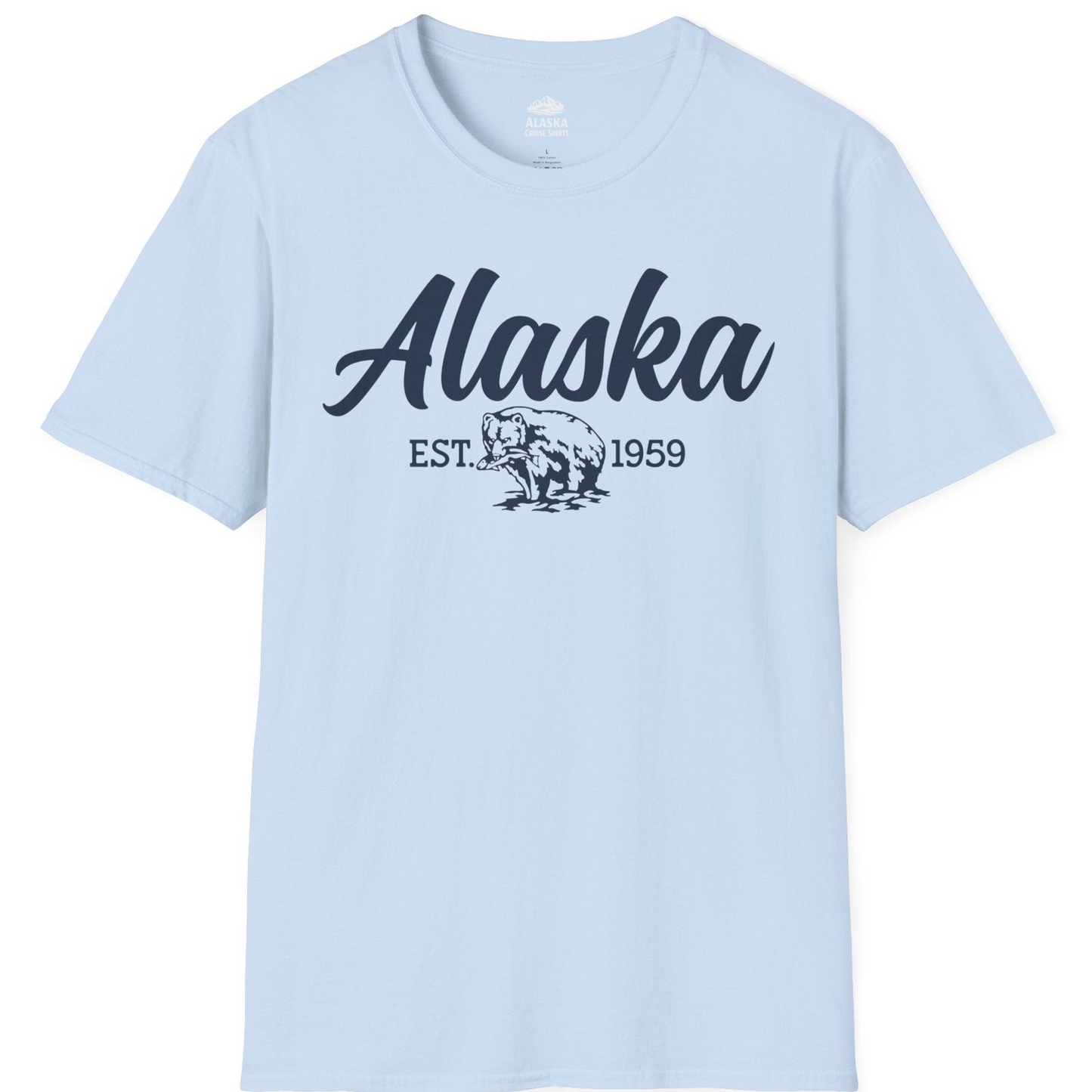 Alaska Bear Est 1959 Vintage Wildlife Graphic Monochrome Shirt — T-Shirt T-Shirt – Light Blue – Alaska Cruise Shirts