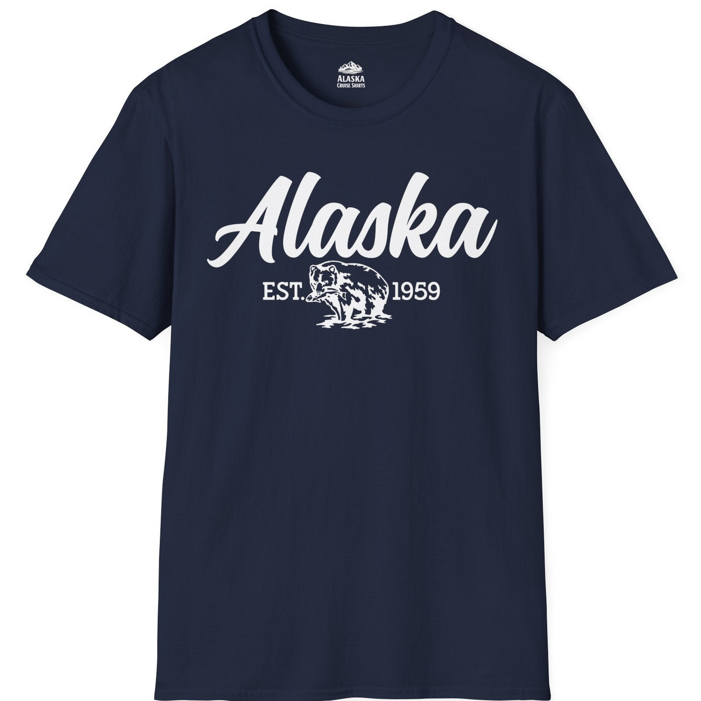 Alaska Bear Est 1959 Vintage Wildlife Graphic Monochrome Shirt — T-Shirt T-Shirt – Navy – Alaska Cruise Shirts