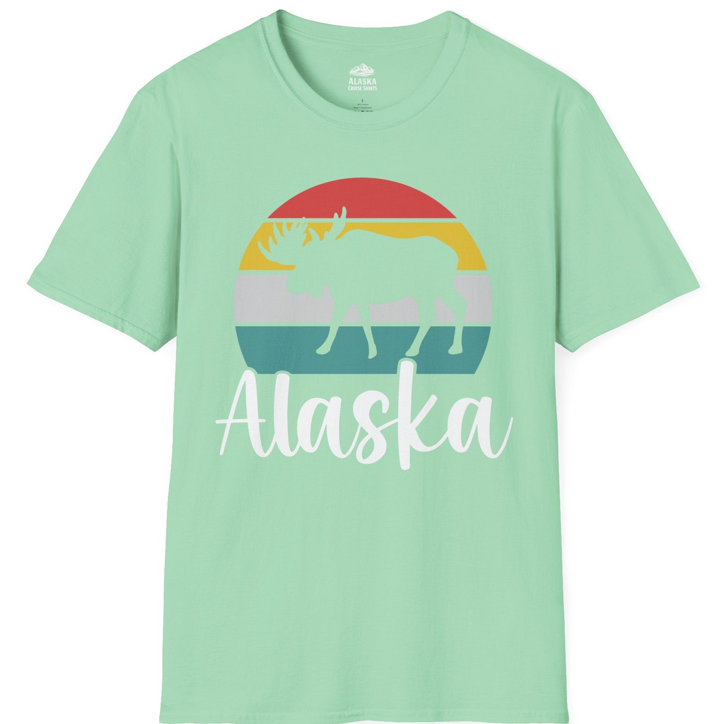 Retro Alaska Moose Silhouette Shirt T-Shirt – Mint Green – Alaska Cruise Shirts