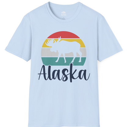 Retro Alaska Moose Silhouette Shirt T-Shirt – Light Blue – Alaska Cruise Shirts