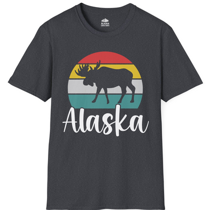 Retro Alaska Moose Silhouette Shirt T-Shirt – Dark Heather Grey – Alaska Cruise Shirts