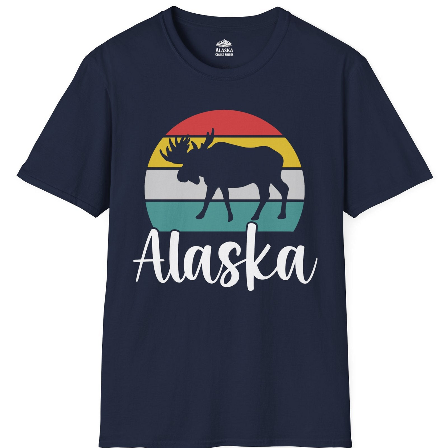 Retro Alaska Moose Silhouette Shirt T-Shirt – Navy – Alaska Cruise Shirts