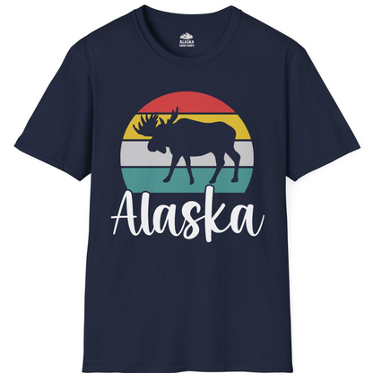 Retro Alaska Moose Silhouette Shirt T-Shirt – Navy – Alaska Cruise Shirts