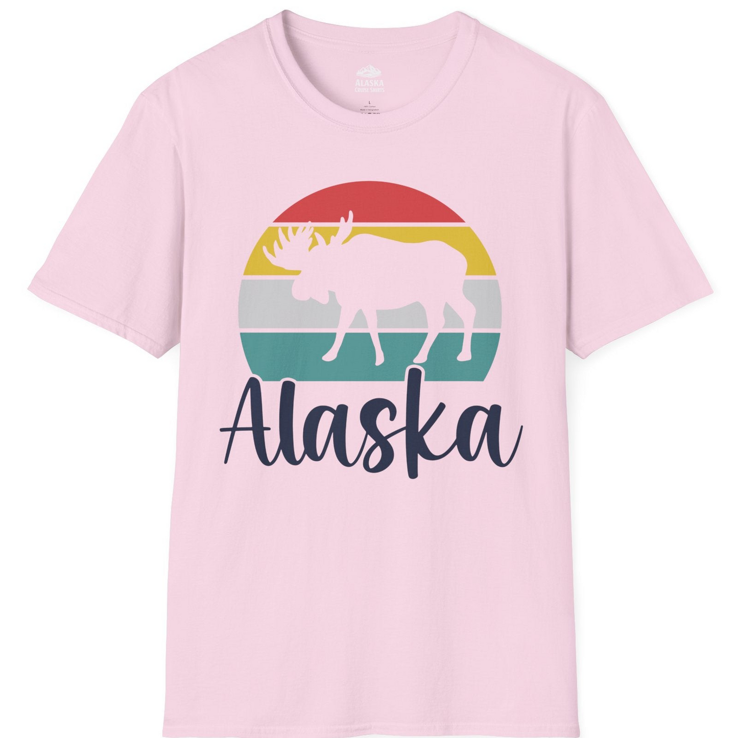 Retro Alaska Moose Silhouette Shirt T-Shirt – Light Pink – Alaska Cruise Shirts