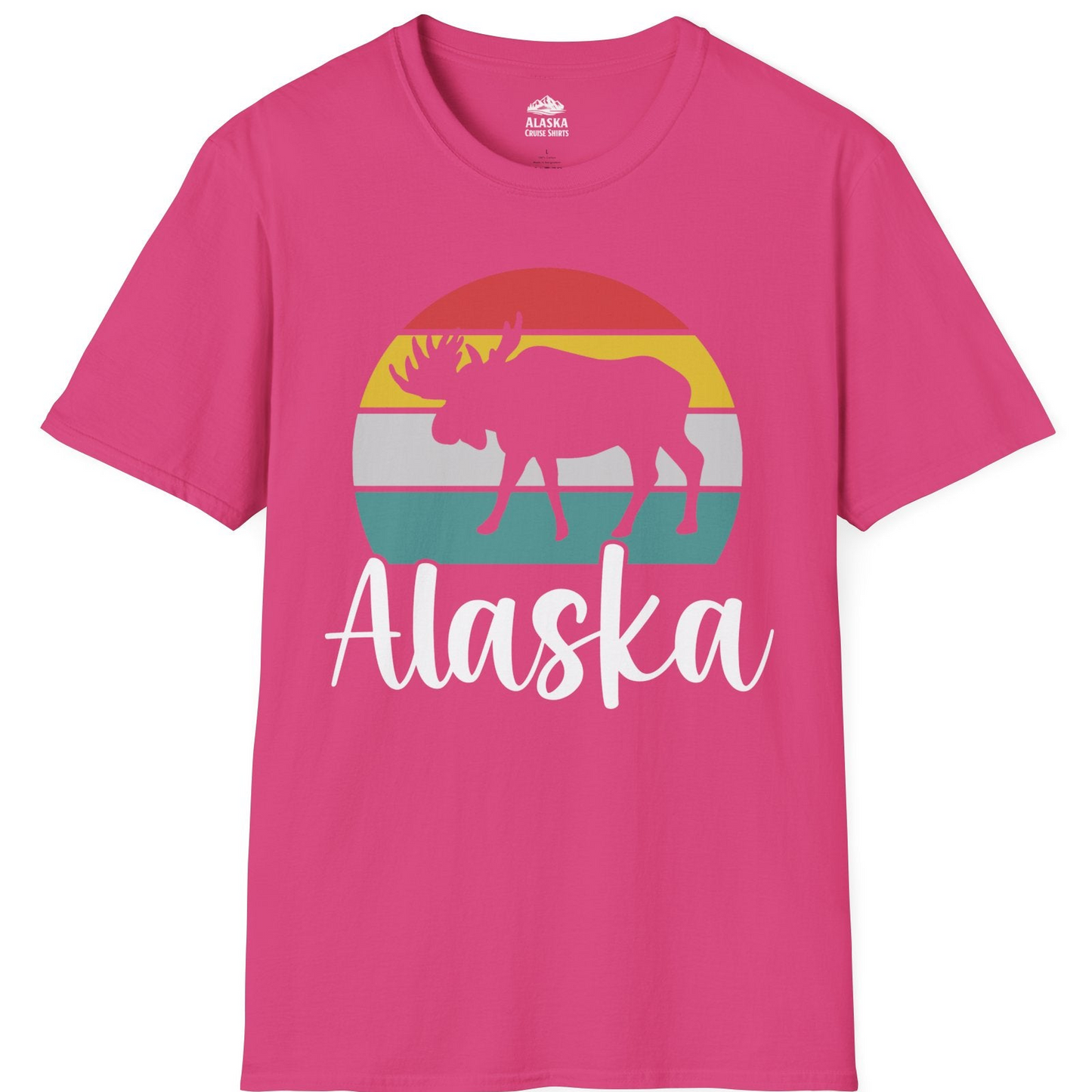 Retro Alaska Moose Silhouette Shirt T-Shirt – Heliconia – Alaska Cruise Shirts