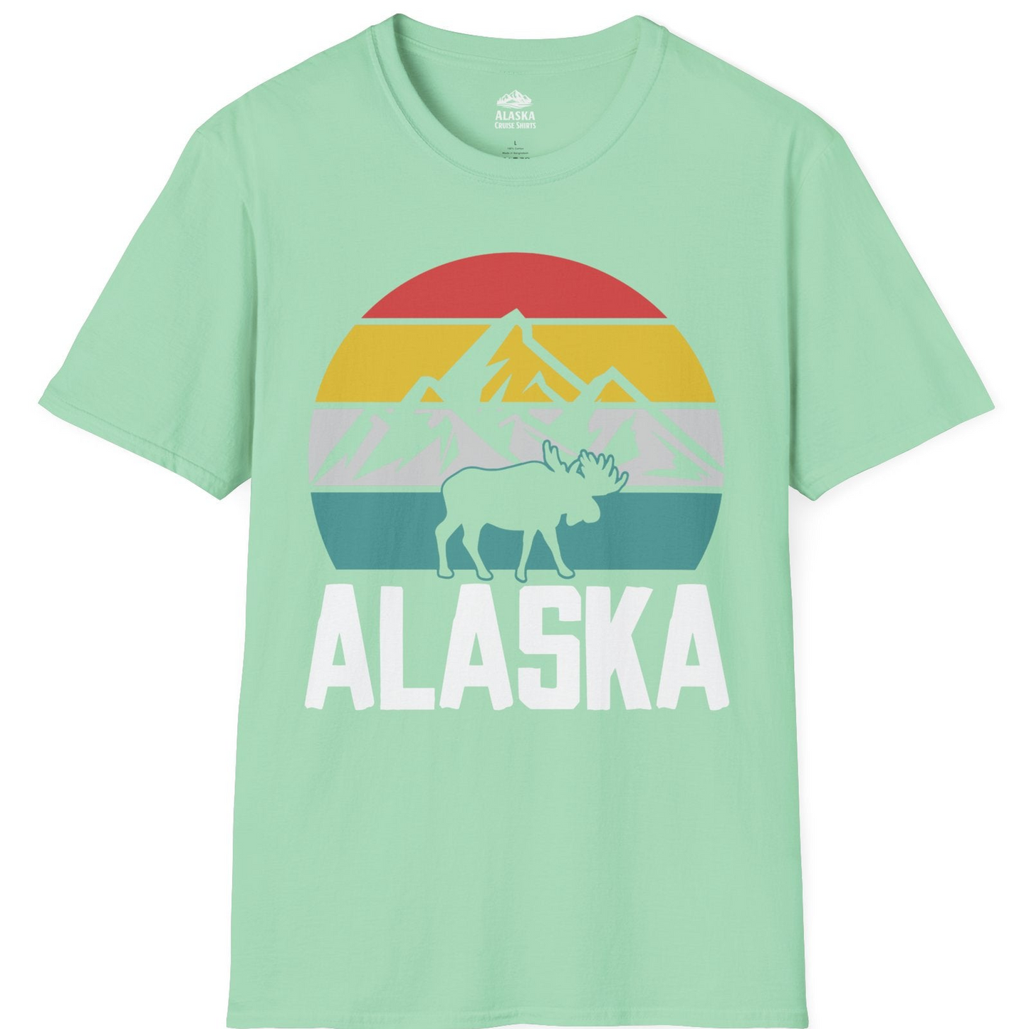 Retro Alaska Moose Silhouette Shirt T-Shirt – Mint Green – Alaska Cruise Shirts