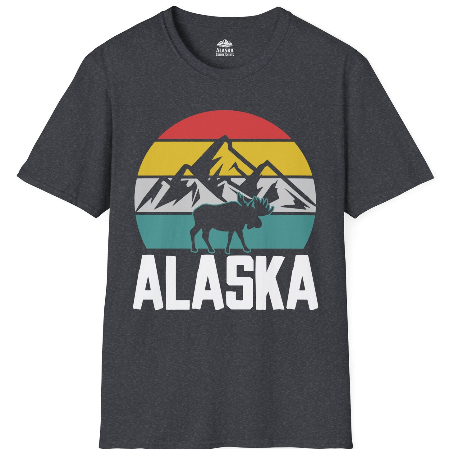 Retro Alaska Moose Silhouette Shirt T-Shirt – Dark Heather Grey – Alaska Cruise Shirts