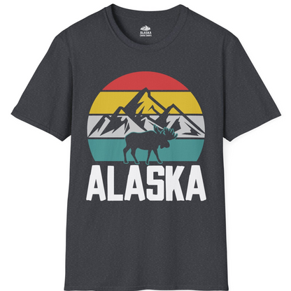 Retro Alaska Moose Silhouette Shirt T-Shirt – Dark Heather Grey – Alaska Cruise Shirts