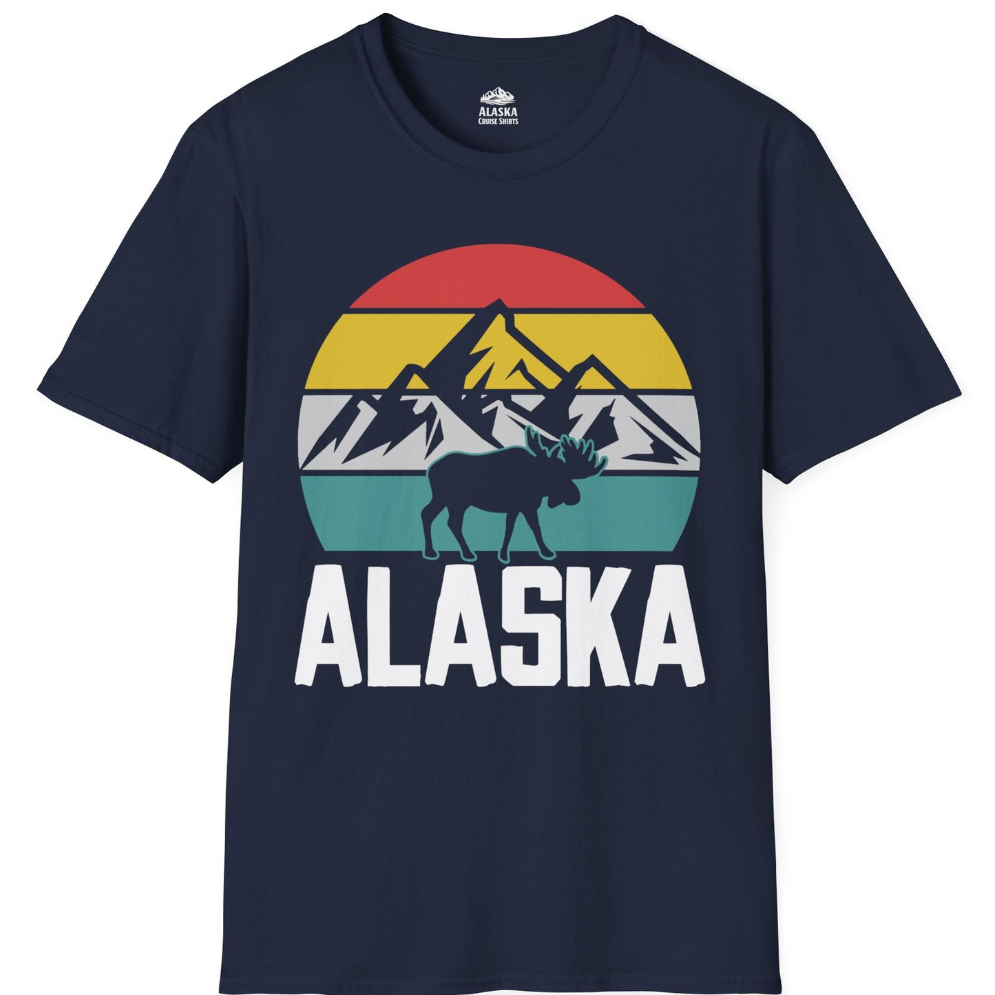 Retro Alaska Moose Silhouette Shirt T-Shirt – Navy – Alaska Cruise Shirts