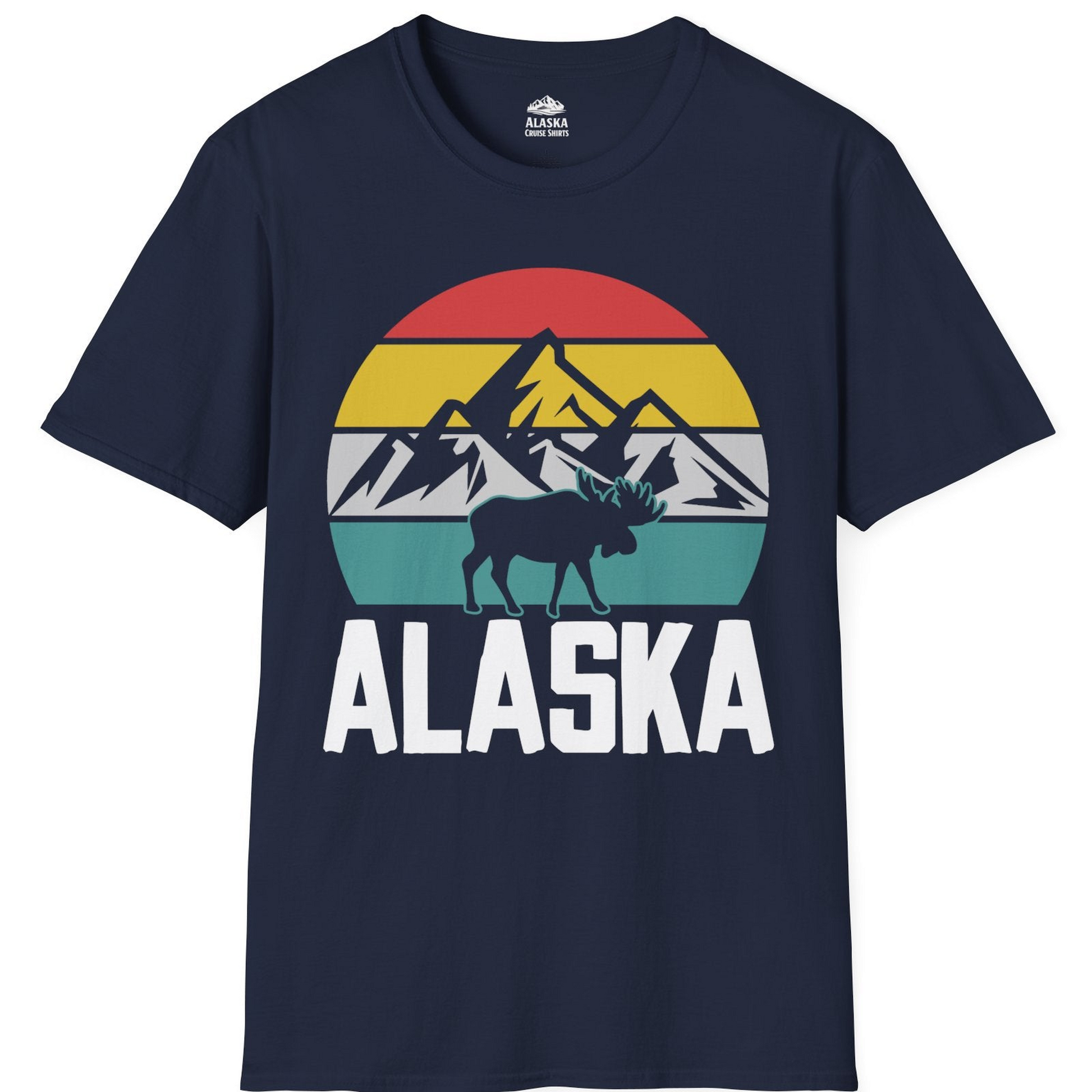 Retro Alaska Moose Silhouette Shirt T-Shirt – Navy – Alaska Cruise Shirts
