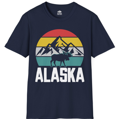 Retro Alaska Moose Silhouette Shirt T-Shirt – Navy – Alaska Cruise Shirts