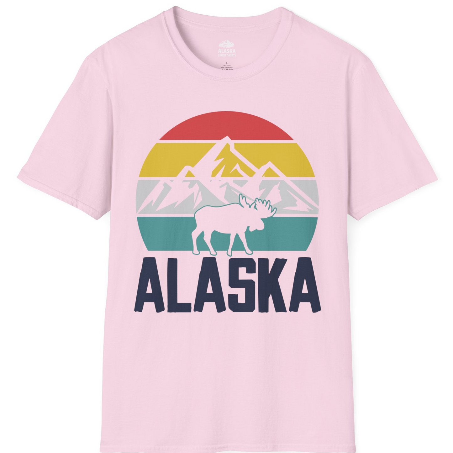 Retro Alaska Moose Silhouette Shirt T-Shirt – Light Pink – Alaska Cruise Shirts