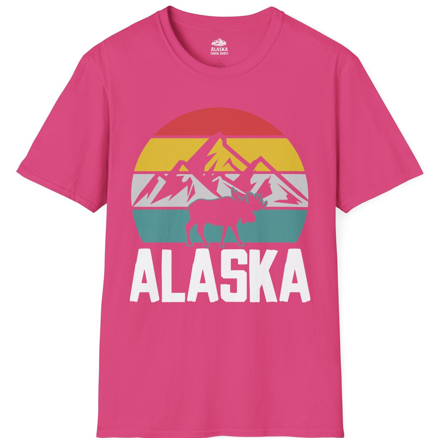 Retro Alaska Moose Silhouette Shirt T-Shirt – Heliconia – Alaska Cruise Shirts