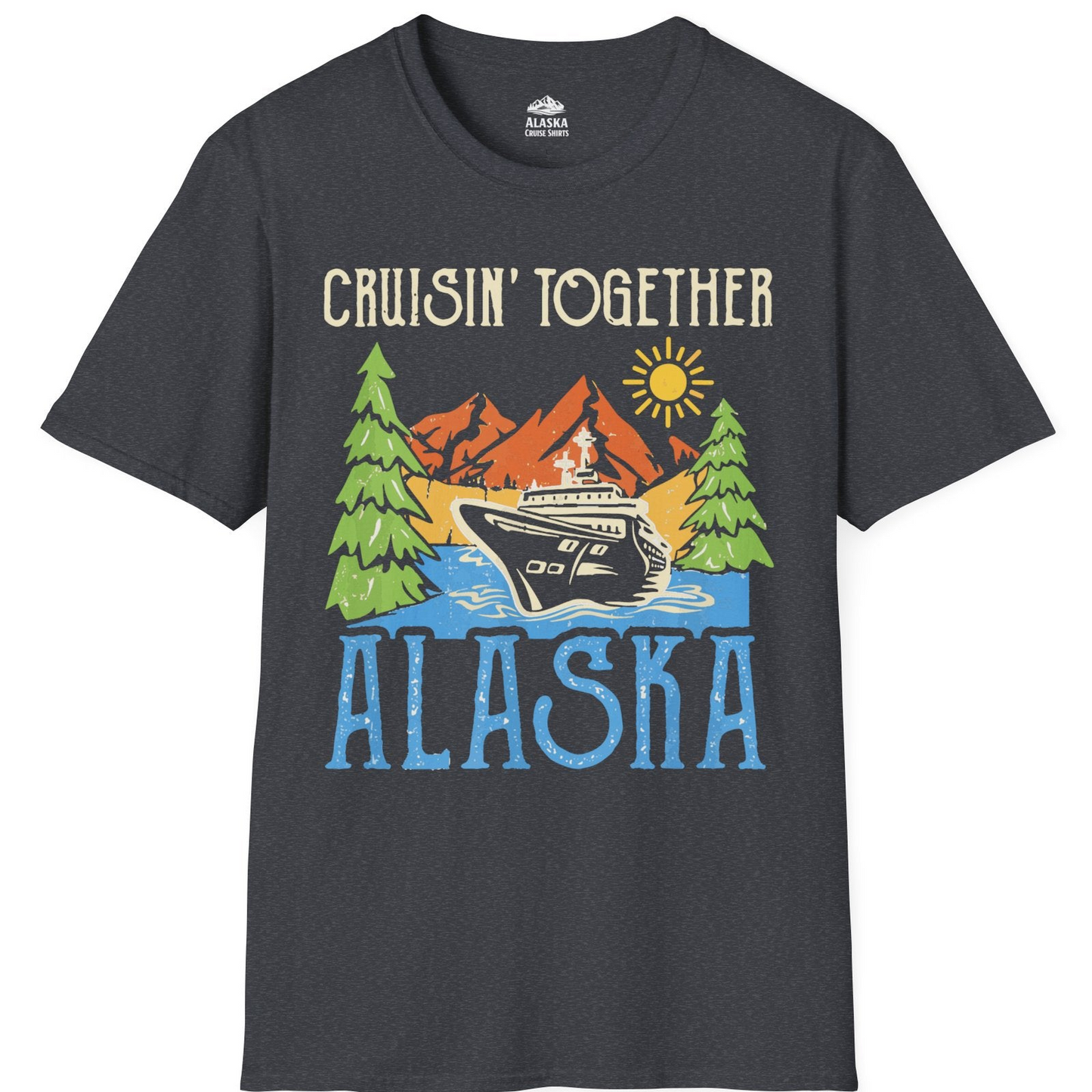 Alaska Cruise Adventure Nature Landscape Retro Family Shirt — T-Shirt T-Shirt – Dark Heather Grey – Alaska Cruise Shirts