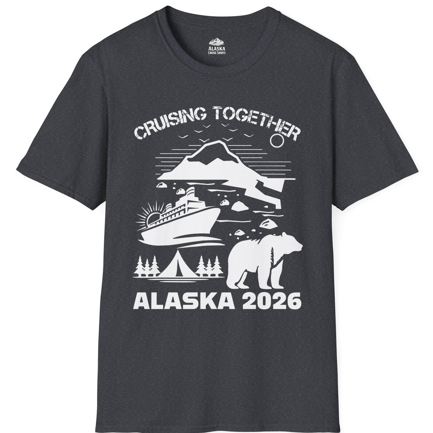 Alaska Cruise 2026 Family Adventure Bear Mountain Nature Shirt — T-Shirt T-Shirt – Dark Heather Grey – Alaska Cruise Shirts