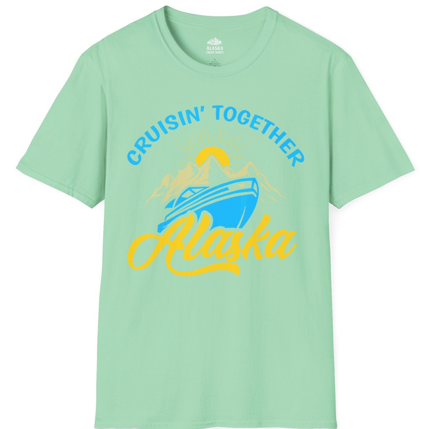 Alaska Cruise Adventure Mountains Sunrise Retro Shirt for Travelers — T-Shirt T-Shirt – Mint Green – Alaska Cruise Shirts