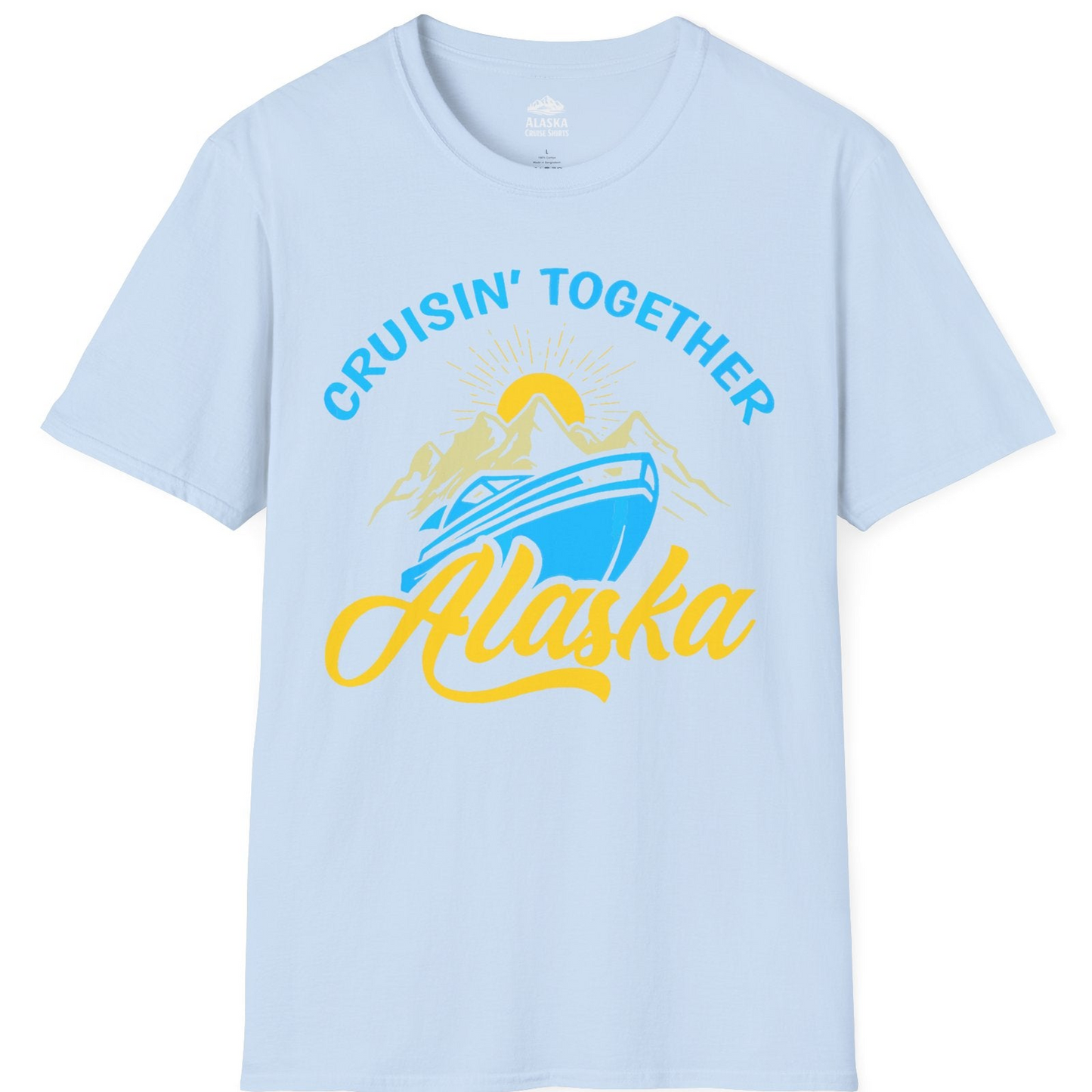Alaska Cruise Adventure Mountains Sunrise Retro Shirt for Travelers — T-Shirt T-Shirt – Light Blue – Alaska Cruise Shirts