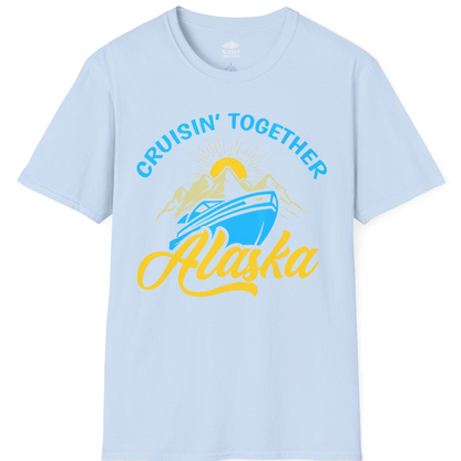 Alaska Cruise Adventure Mountains Sunrise Retro Shirt for Travelers — T-Shirt T-Shirt – Light Blue – Alaska Cruise Shirts