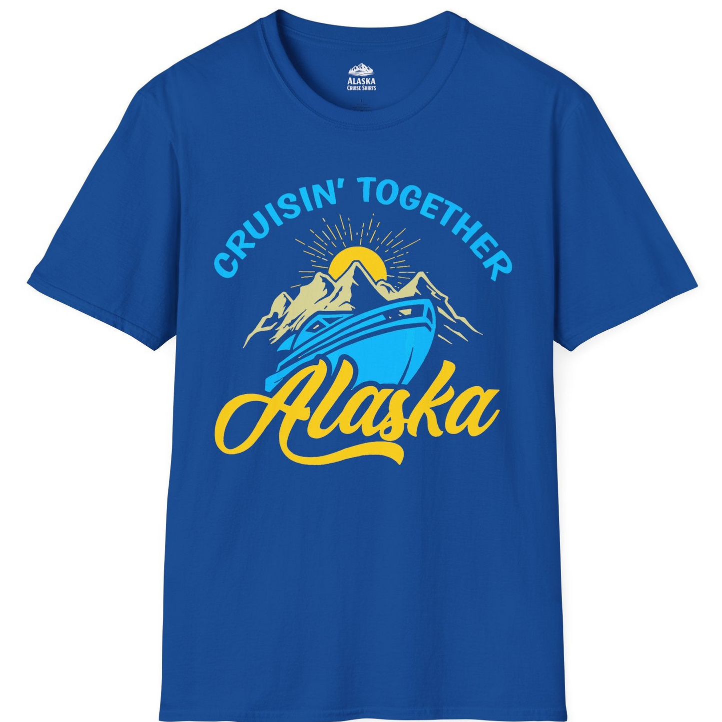 Alaska Cruise Adventure Mountains Sunrise Retro Shirt for Travelers — T-Shirt T-Shirt – Royal – Alaska Cruise Shirts