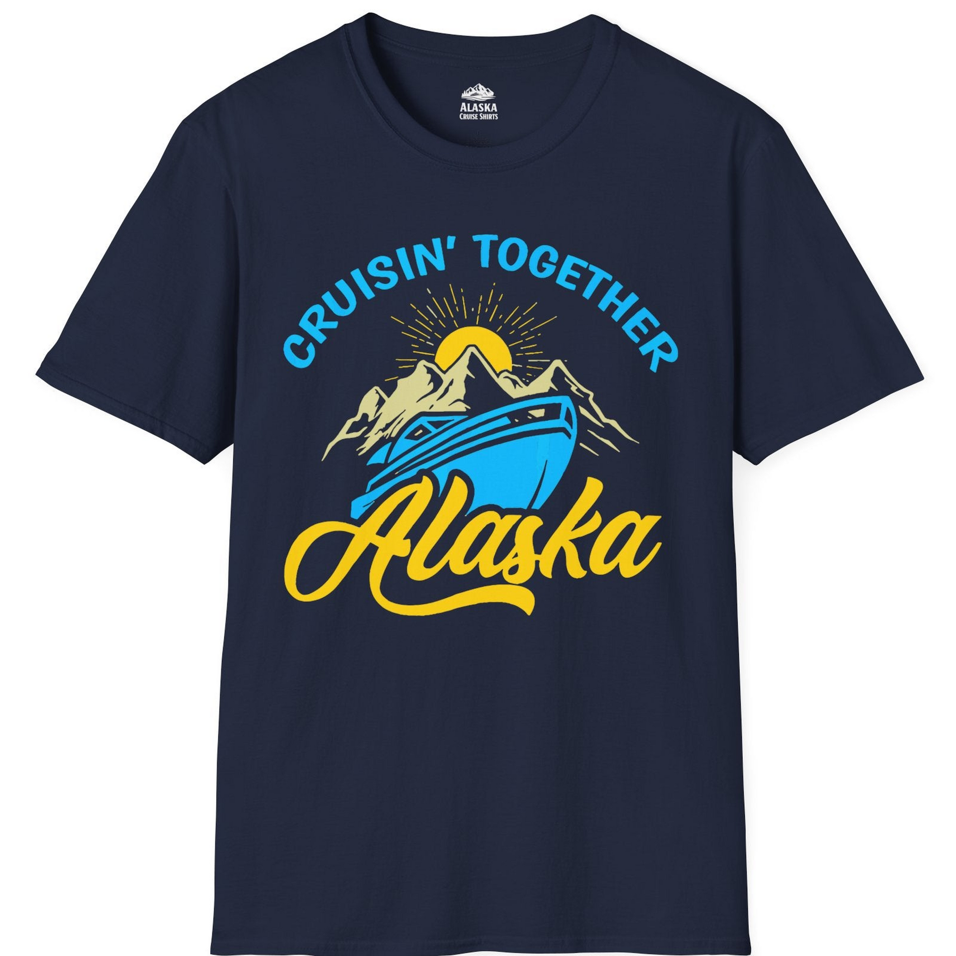 Alaska Cruise Adventure Mountains Sunrise Retro Shirt for Travelers — T-Shirt T-Shirt – Navy – Alaska Cruise Shirts