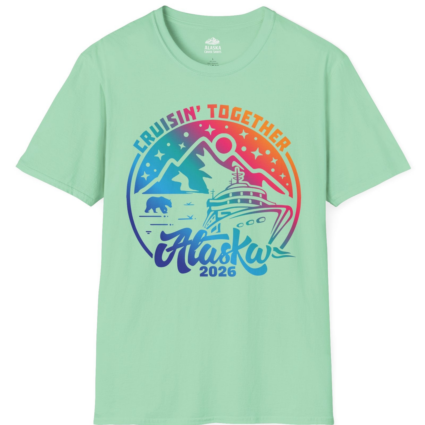 Alaska Cruise Adventure Mountains Wildlife Retro Family Group Shirt 2026 — T-Shirt T-Shirt – Mint Green – Alaska Cruise Shirts